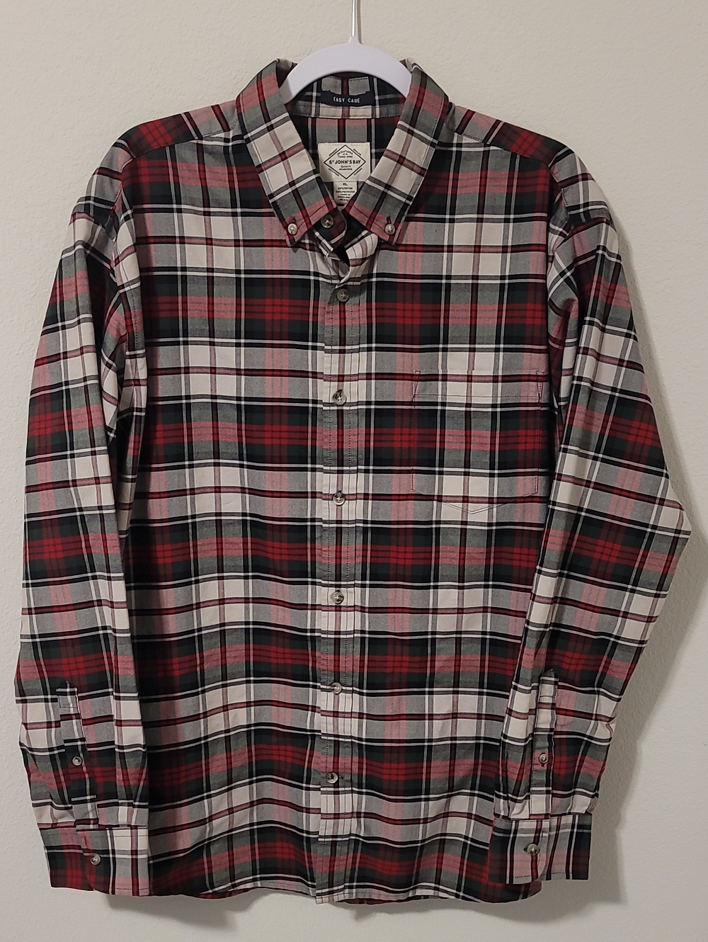 St. John's Bay Red, Black & White Plaid Button-Up Shirt